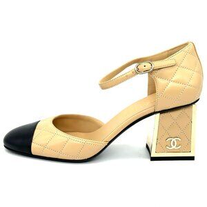 CHANEL 24B Lambskin Quilted Leather Mary Jane Pumps Mirror Heel Sandals